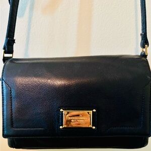 Vintage Tinganello Black Pebbled Leather Crossbody Bag w/ Gold Colored Accents